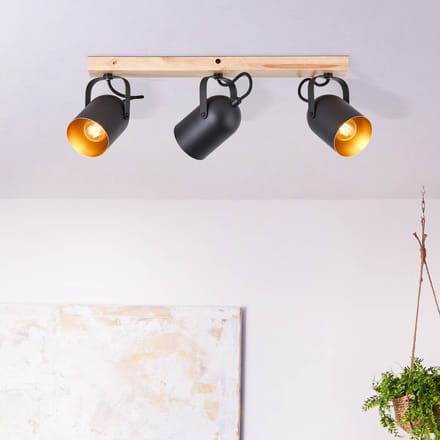 Brilliant Tronte plafondspot, lengte 57,5 cm, zwart/goud, 3-lamps.