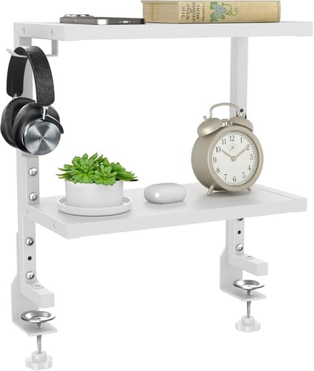 Verstelbare 2-laags Opbergplank voor Boven of Onder Bureau - Ruimtebesparende Tafel Organizer