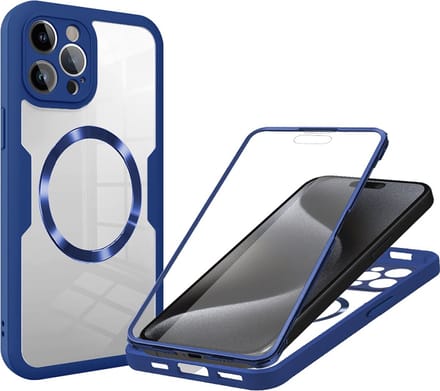 Hoesje geschikt voor Apple iPhone 15 Pro Max - Techsuit ColorVerse 360 Case met Screenprotector - Geschikt voor MagSafe - Blauw