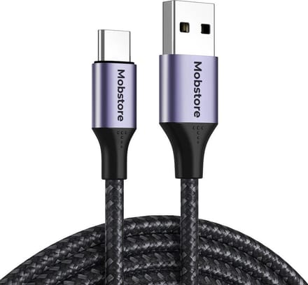 Mobstore - USB C Kabel 3A - USB A naar USB C - USB C naar USB A - 2 meter - Zwart - Stevige nylon kabel - USB-C Oplader - 480 Mbps - Sneller opladen - USB C kabel