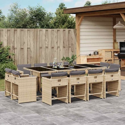 vidaXL - 13-delige - Tuinset - met - kussens - poly - rattan - gemengd - beige