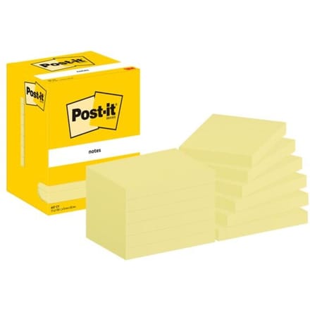 Post-It 657 sticky notes, 12 pads, 100 vellen per pad, 76 x 102 mm, PEFC-gecertificeerd, geel