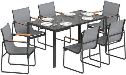 Outsunny Terraseetset - Gegalvaniseerd staal, gehard glas - 150 x 80 x 73 cm - Grijs