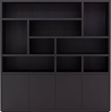 Goossens Buffetkast Barcelona, 4 Deuren 9 Open Vakken (verticale Layout) - Hout Zwart