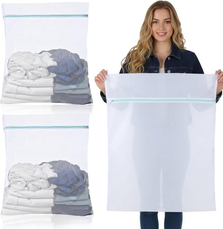 Wasnetten Groot - Waszakken Set - Bescherming Kleding - Verborgen Ritssluiting - 60 x 80 cm - Wit