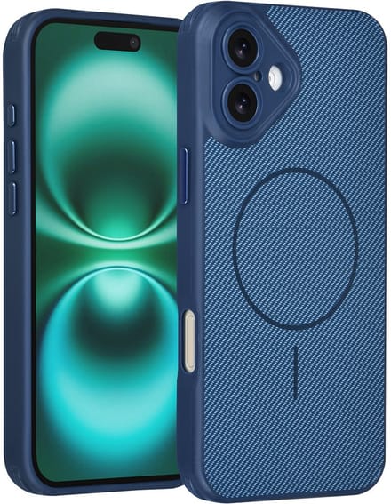 TUNIQ Back cover voor iPhone 16 Plus - MagSafe - Carbon Fiber - Antishock - Blauw