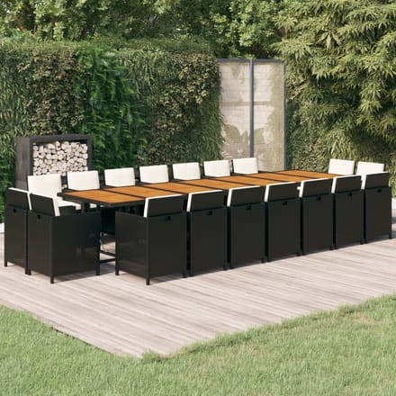 vidaXL - 19-delige - Tuinset - met - kussens - poly - rattan - zwart