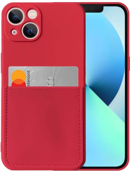 Smartphonica iPhone 13 Mini siliconen hoesje met pashouder en zachte binnenkant - Rood geschikt voor iPhone 13 Mini