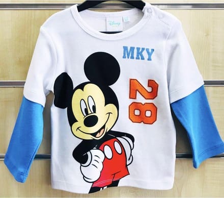 Mickey Mouse shirt - wit met blauw - 100% katoen - Disney longsleeve - maat 80
