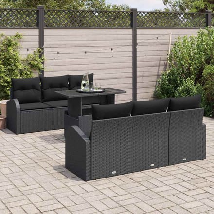 vidaXL - Tuinbank - Set - 7 - st - Zwart - [Synthetisch]: - Poly - Riet