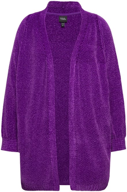 Ulla Popken - Dames - Chenille-cardigan oversized V-hals open vorm - Donkerpaars - Maat 50+