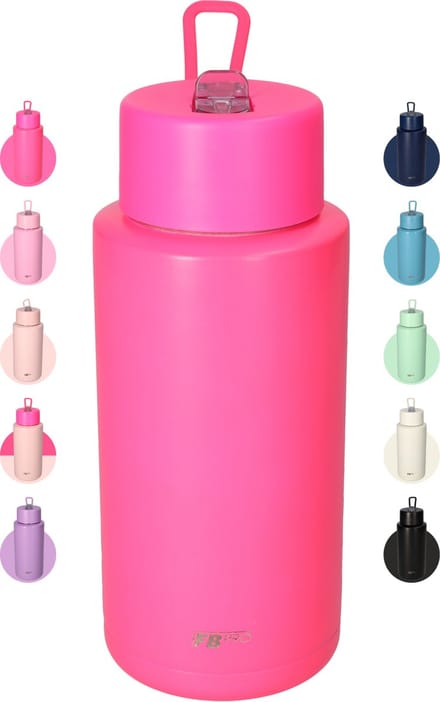 Thermosfles, Waterfles, Drinkfles – Modern & Slank Design – 1000 ml – Hot Pink – Met Uitklapbare Drinktuit
