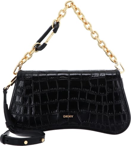 DKNY Leren Schoudertas Handtas Adria Clutch Blk / Gold Zwart