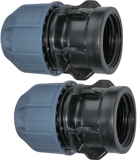 Allecto - Draadhuls/adapter Set van 2 - Rechte compressiereductie - 1" binnendraadaansluiting - Ø25mm buis - Polypropyleen - Verloopstuk en adapter