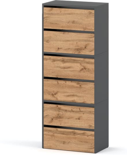 Meubel Square - Schoenenkast STEP - Set van 3 - Eiken / Grijs - Modulaire schoenenkast zonder handgrepen