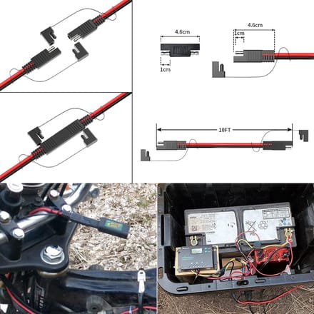 SAE Verlengsnoer 10 AWG met Polariteitsomkeeradapter voor Auto Motorfiets Zonnepaneel 3M