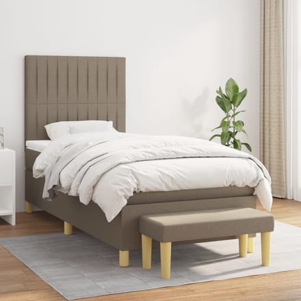 vidaXL - Boxspring - met - matras - stof - taupe - 90x200 - cm