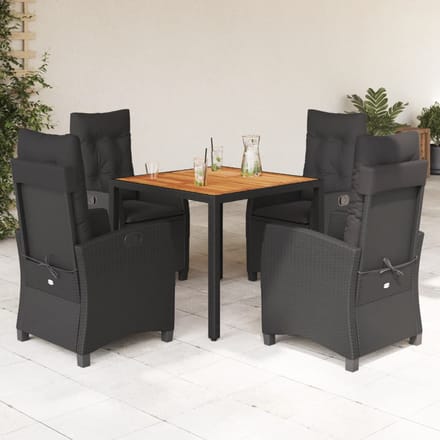 vidaXL - 5-delige - Tuinset - met - kussens - poly - rattan - zwart