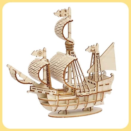 3D Zeilboot Houten Puzzel Assemblagemodel Puzzel DIY Houten Ambachten 3D Puzzel Cadeaus Bureau Decoratie beige