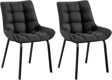 CLP Saranda Set van 2 eetkamerstoelen - klassiek - met zwart metalen frame - met rugleuning - Stof/titanium grijs