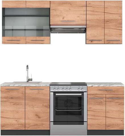 Vicco Fame-Line Complete keukeneenheid – 200 cm, WB Marmer Eik goud/antraciet