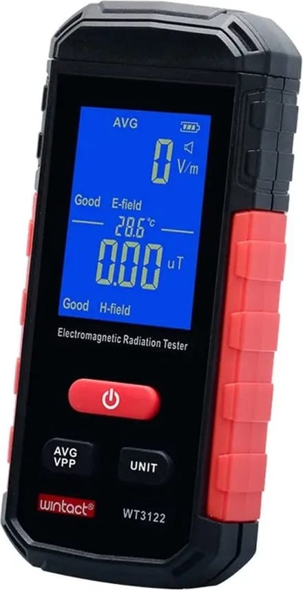Wintact WT3122 EMF Meter - 4in1 Elektromagnetische Stralingsmeter - 5g Detector - Oplaadbare accu- Alarm - Milligauss + Microtesla + V/m