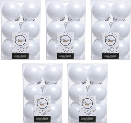 Decoris kerstballen - 60x st - wit - 6 cm - kunststof - mat en glans - kerstversiering