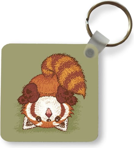 Sleutelhanger - Uitdeelcadeautjes - Illustratie van een rode panda op zijn kop - Plastic