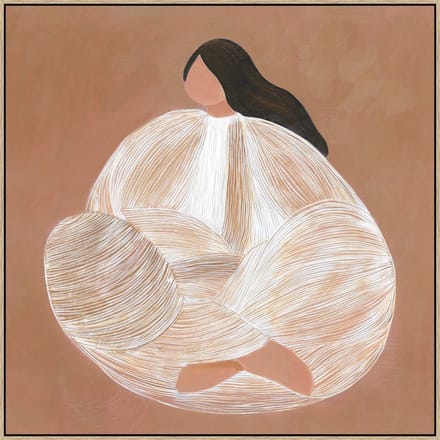 Schilderij 70x70 vrouw kleermakerszit