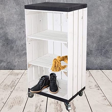 Wit Rek met Wielen en 2 Planken - Multifunctionele Houten Opbergoplossing