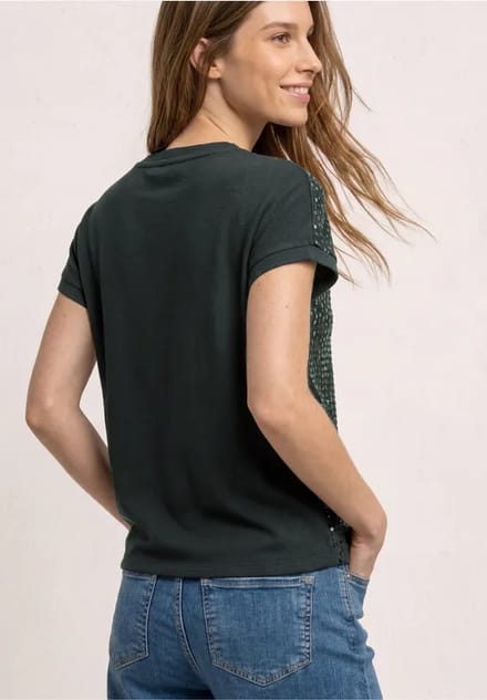 Shirt met ronde hals en pailletten