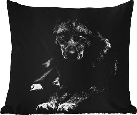Tuinkussen - Dieren - Wolf - Zwart - Wit - Portret - 40x40 cm - Weerbestendig