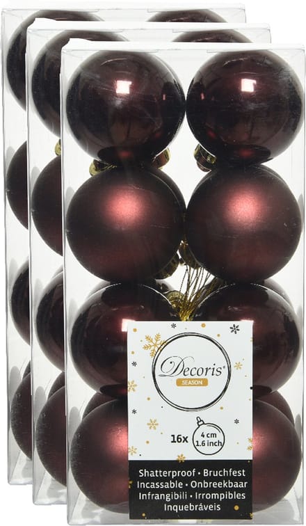 Decoris kleine kerstballen - 48x st - mahonie bruin - 4 cm - kunststof - kerstversiering