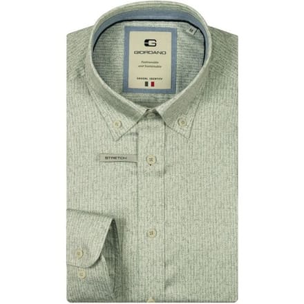 Giordano Overhemd Loretto Satin Stretch Linnen Look Herringbone Button-Down Pastel Groen / male