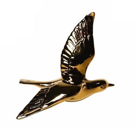 Heinen Delfts Blauw - Wandvogel 2 - Keramiek - Goud - 21 cm