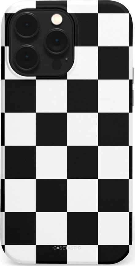 Casetastic hoesje geschikt voor Apple iPhone 14 Pro Max - MagSafe - Dubbellaagse bescherming - Schaak - Fashion Case - Zwart Wit Zilver