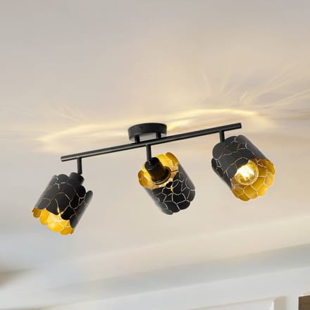 Lindby - plafondlamp - 3lichts - Metaal - H: 15 cm - E27 - zwart, goud