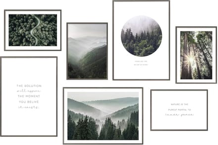 Posterset Wanddecoratie met 7 Afbeeldingen in Collage, 3 DIN A3 en 4 DIN A4, Set Forest