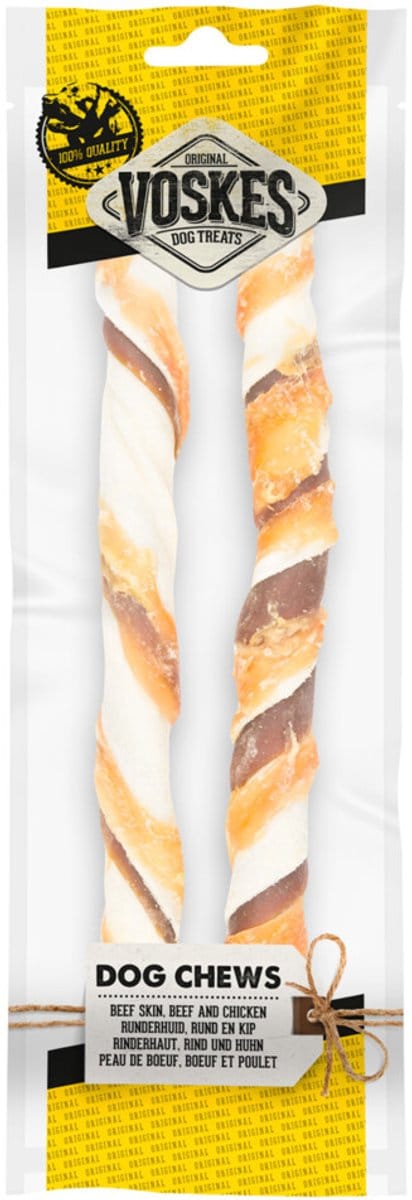 Voskes Hondensnack Stick Runderhuid, Rund en Kip 25 cm - 2 stuks