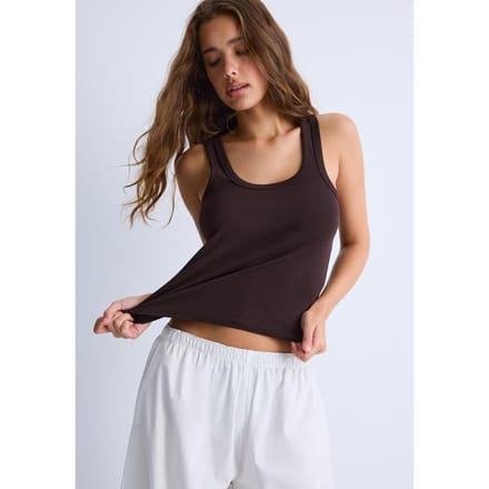 Stradivarius Geribbeld racerback T-shirt van katoen  Bruin L