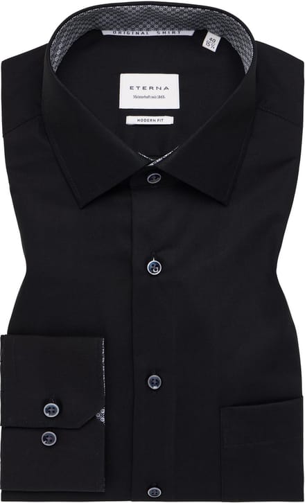 ETERNA modern fit overhemd - popeline - zwart - Strijkvrij - Boordmaat: 39