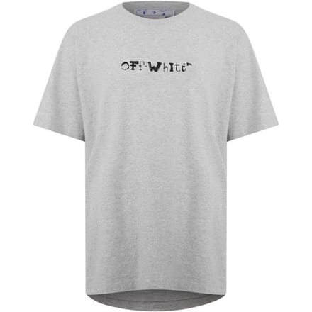 Gebroken witte gezichten over logo over skate-fit grijs T-shirt