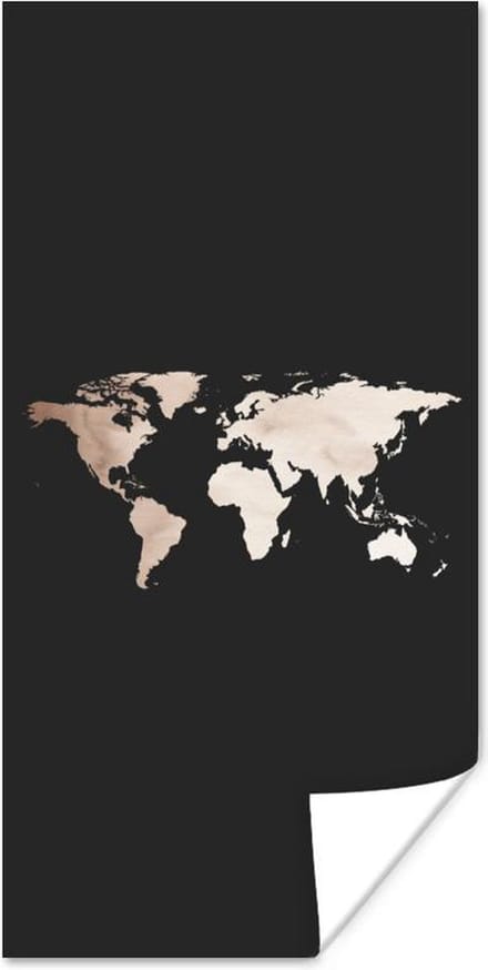 Wereldkaarten - Wereldkaart - Leer - Zwart - 80x160 cm