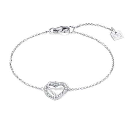 Twice As Nice Armband in zilver, dubbel hart, steentjes 16cm+3cm