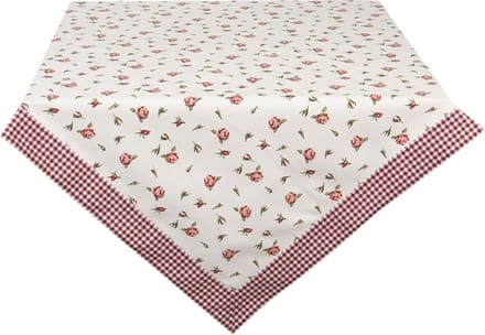 Clayre & Eef Tafelkleed 150x150 cm Rood Wit Katoen Rozen