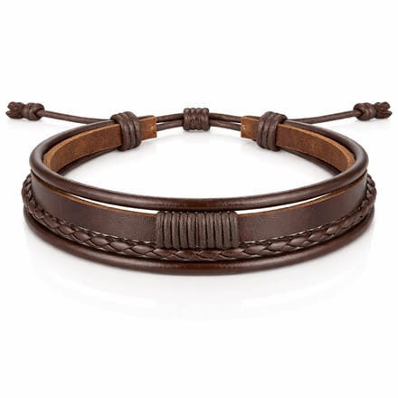 Heren armband Leer Bruin Verstelbaar Touw Multi armband