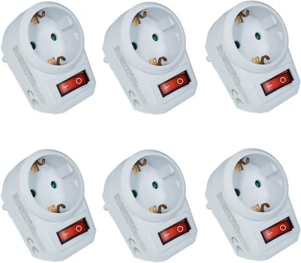 Tussenstekker met Schakelaar (6 stuks) - Energiebesparend Wit Stopcontact met Aan/Uit