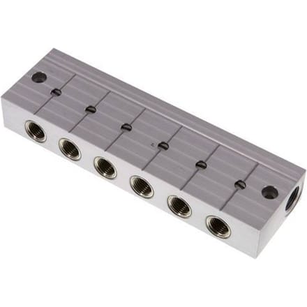 Verdeelstaaf met kogelkranen 2xG3/8'' - 6xG1/4'' Aluminium PN 10