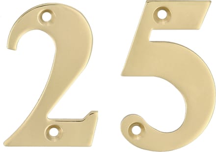 AMIG Huisnummer 25 - massief messing - 10cm - incl. bijpassende schroeven - gepolijst - goudkleur