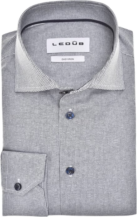 Ledub modern fit overhemd - popeline - donkerblauw dessin - Strijkvriendelijk - Boordmaat: 45